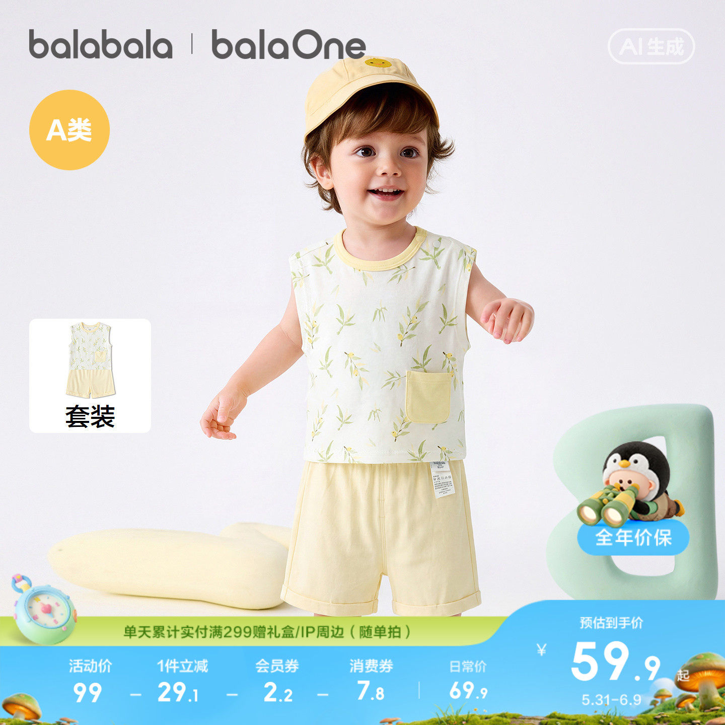 【balaOne】巴拉巴拉童装宝宝睡衣婴儿家居套装儿童2026新款夏装