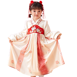 巴拉巴拉童装儿童汉服连衣裙女童小童新中式春秋装国风红色拜年服
