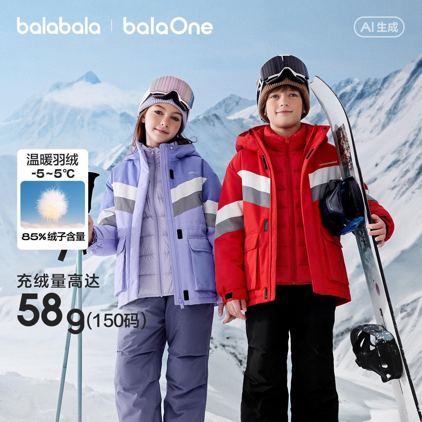 巴拉巴拉童装儿童羽绒服女童宝宝男童冬装保暖外套衣服新款两件套