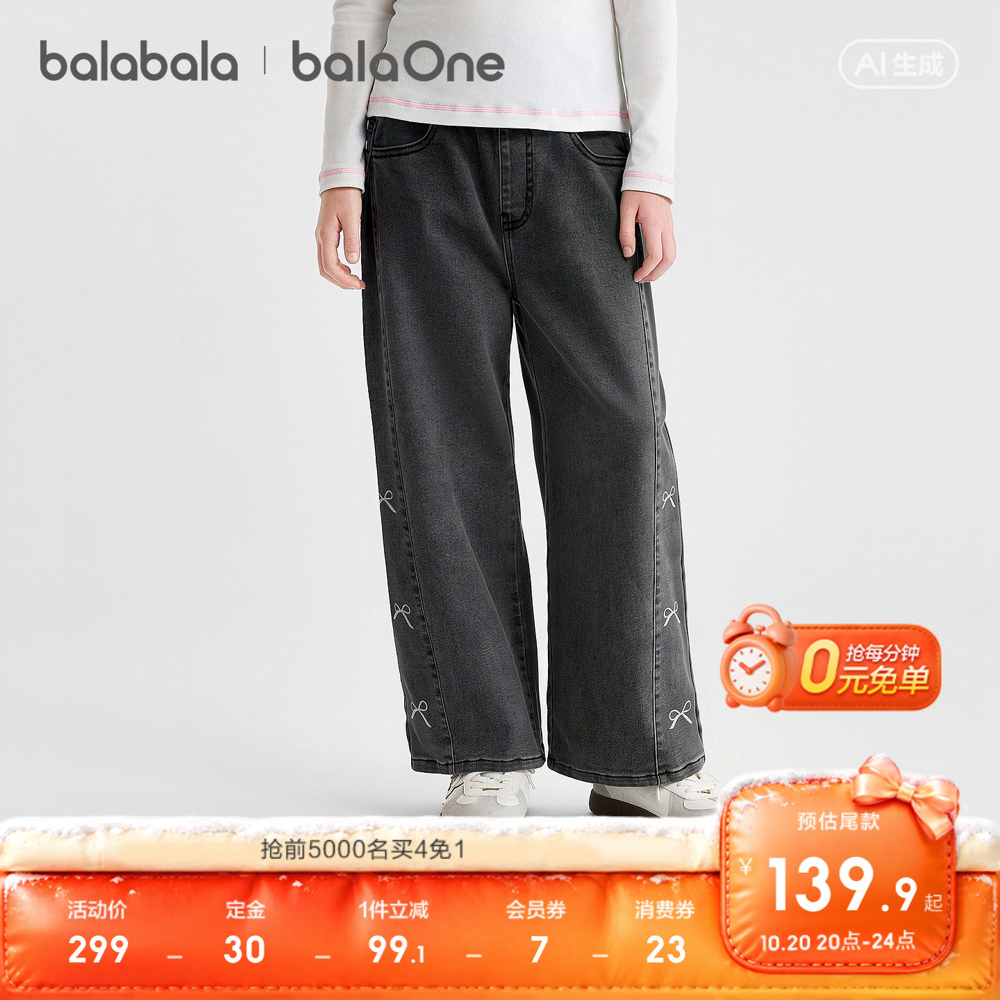 【balaOne】巴拉巴拉童装儿童牛仔裤女童裤子宝宝长裤2026新冬装