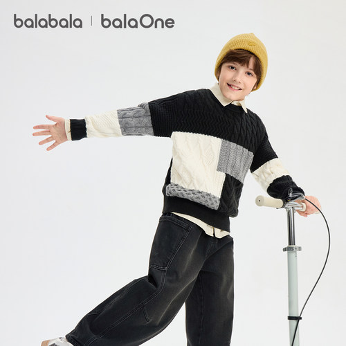 巴拉巴拉balaOne男女童拼接毛衣