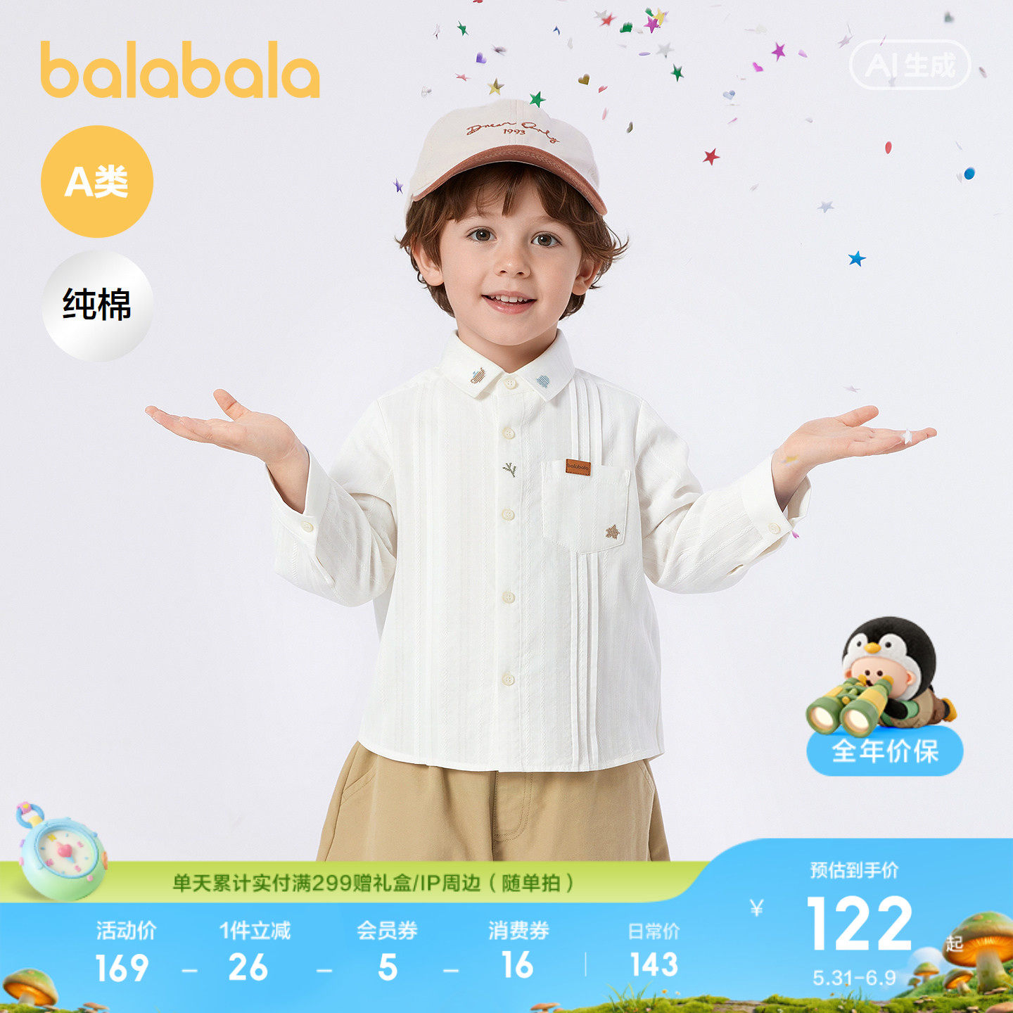 【商场同款】巴拉巴拉童装儿童长袖衬衫婴儿男童宝宝2026新夏上衣