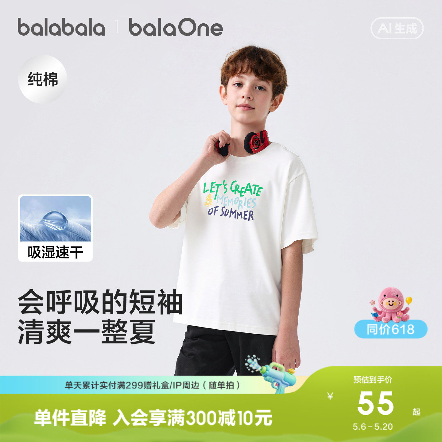 巴拉巴拉童装儿童短袖t恤男童女童上衣2026新款衣服夏装速干潮酷