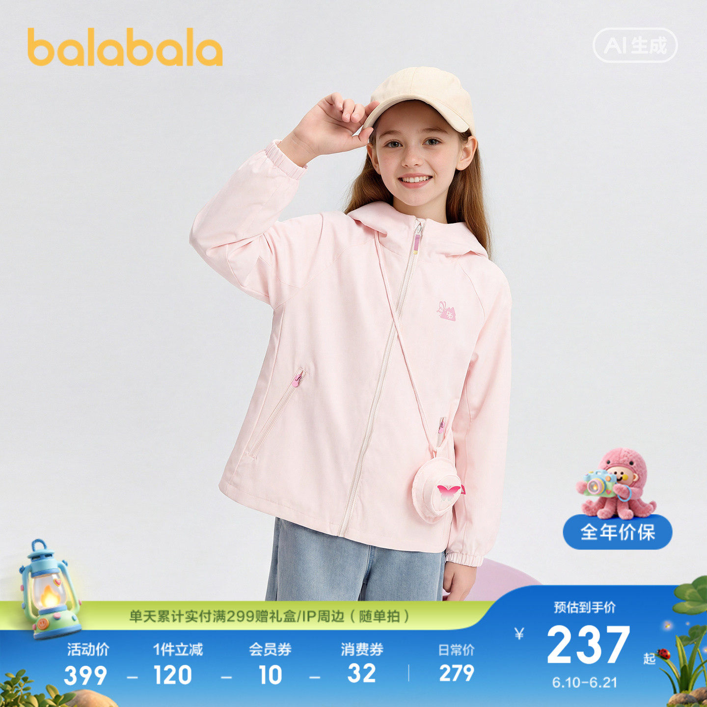 巴拉巴拉童装女童外套儿童上衣2026新款衣服春装防泼水透湿甜美潮