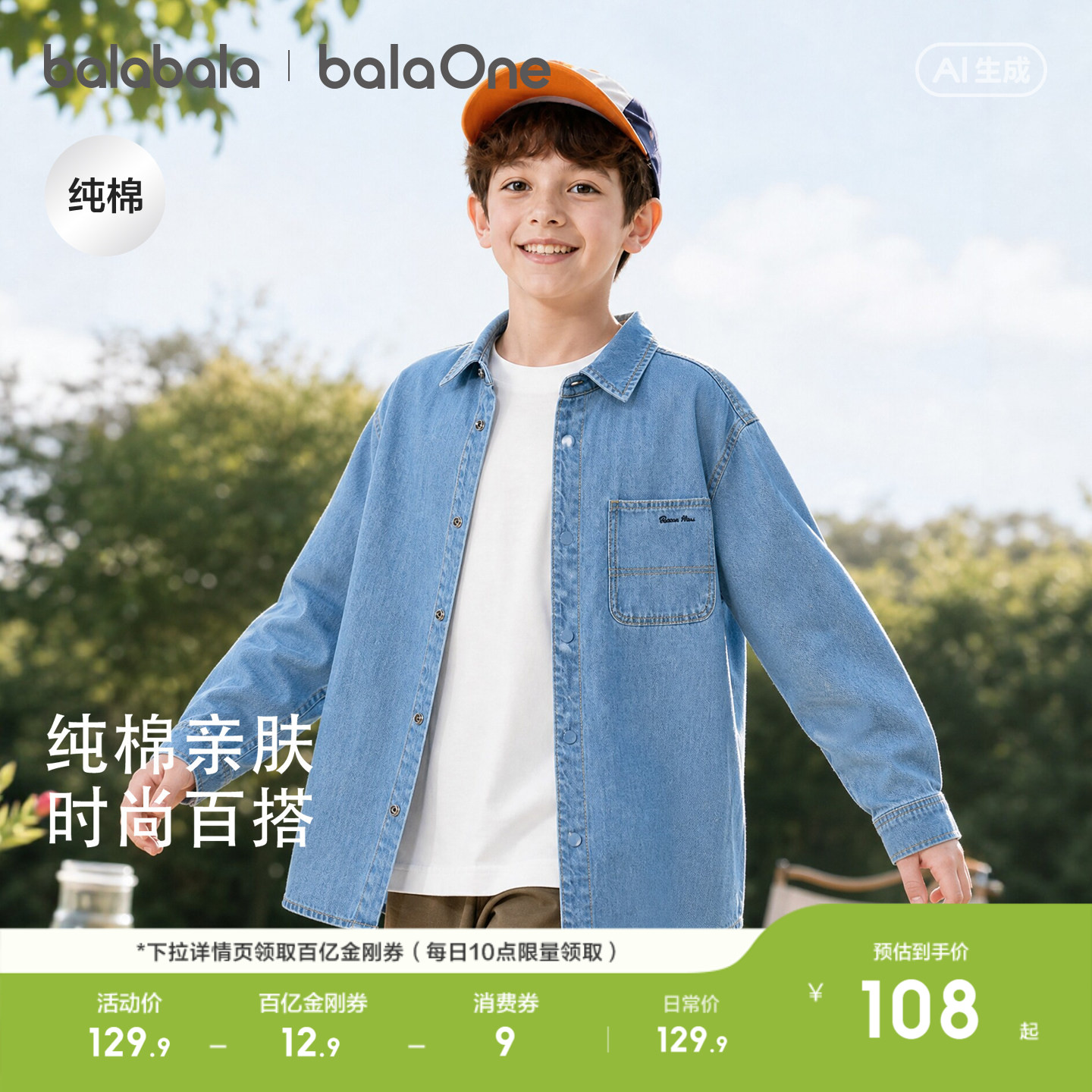 巴拉巴拉儿童男童长袖衬衫牛仔潮图片