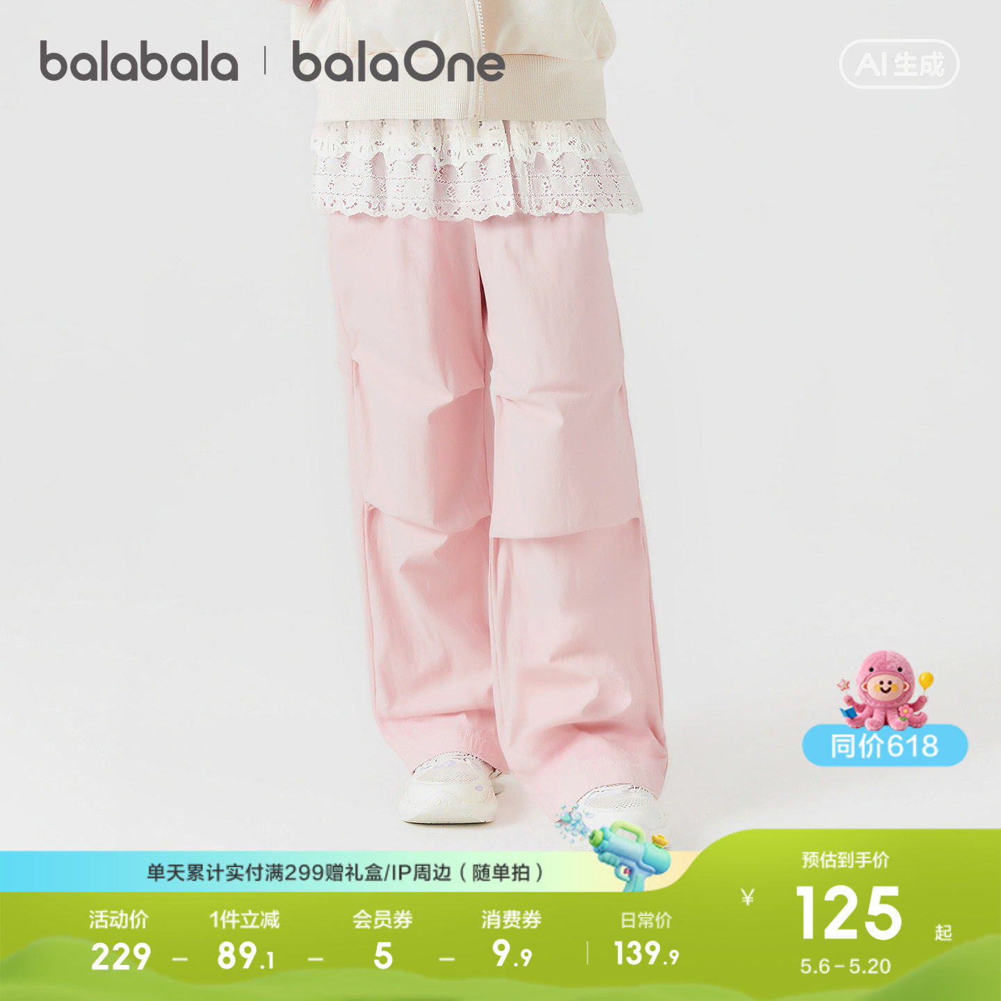 【balaOne】巴拉巴拉童装儿童裤子女童2026春装新款工装裤