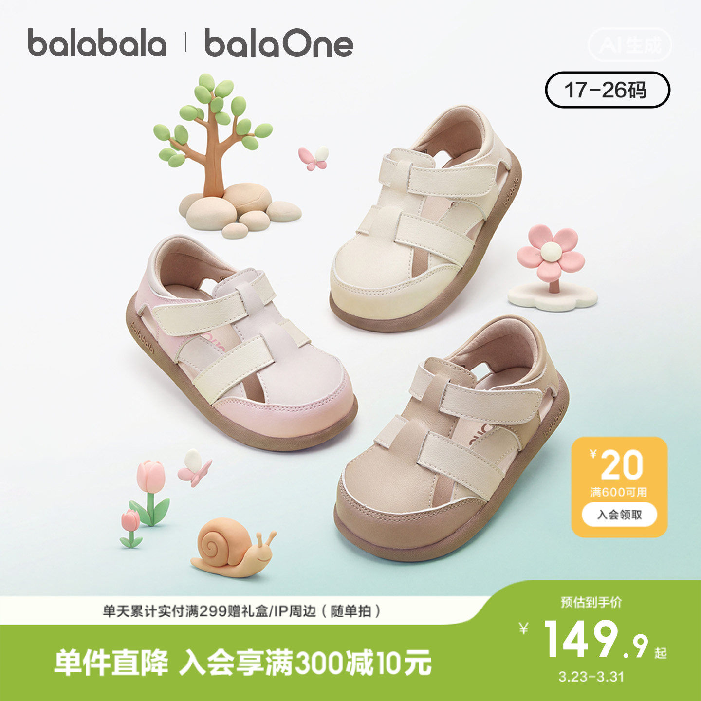 【balaOne】巴拉巴拉童鞋儿童学步鞋男女童凉鞋2026夏新舒