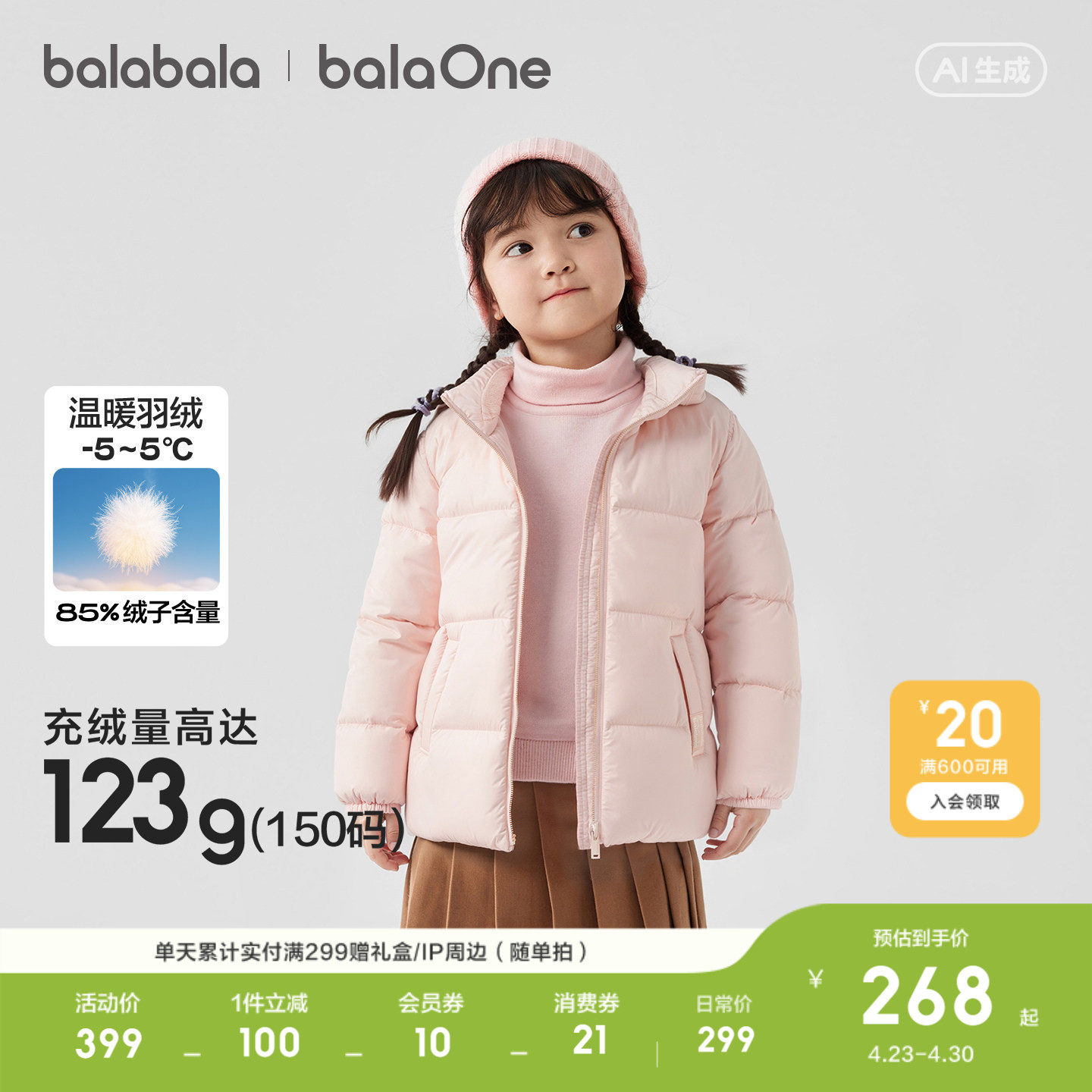 巴拉巴拉童装儿童羽绒服男童女童衣服新款冬装亲子装保暖宝宝外套