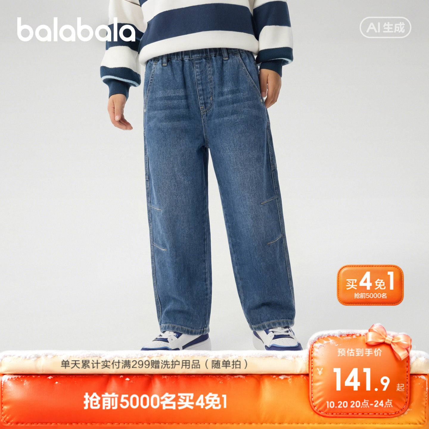 巴拉巴拉童装男童长裤儿童裤子2026新款秋装中大童软软牛仔裤宽松