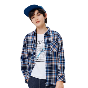 巴拉巴拉童装男童衬衫儿童长袖加绒中格子衬衣上衣红色拜年服喜庆