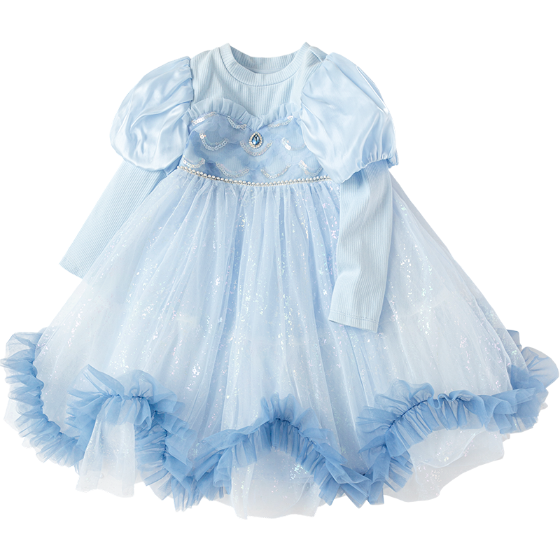 巴拉巴拉童装儿童连衣裙女童春秋装公主裙蓬蓬针织网纱裙子洋气甜