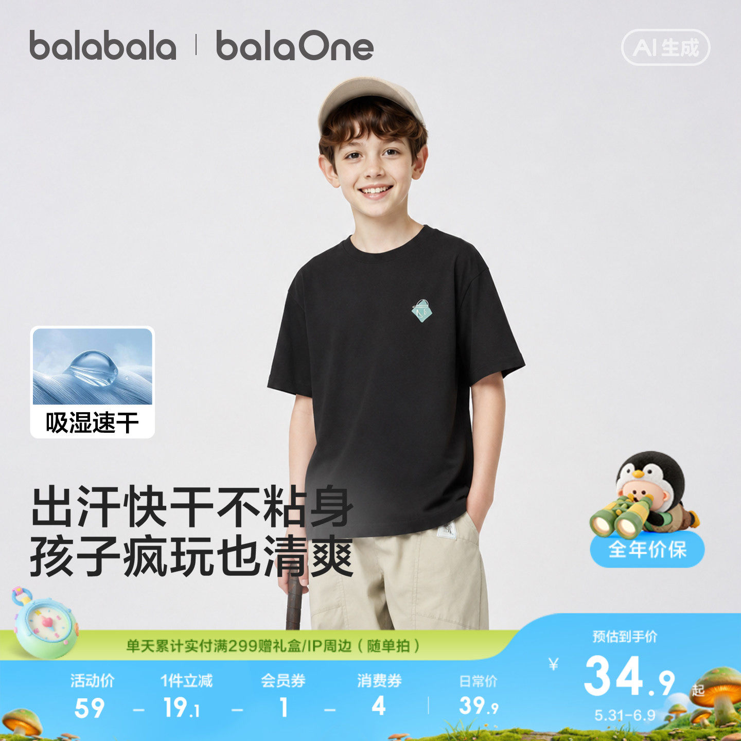 巴拉巴拉童装儿童短袖t恤男童女童上衣2026新宝宝夏装亲子装速干