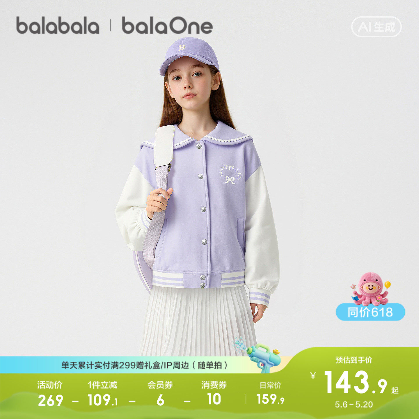 【balaOne】巴拉巴拉童装儿童外套女童棒球服2026新款春甜