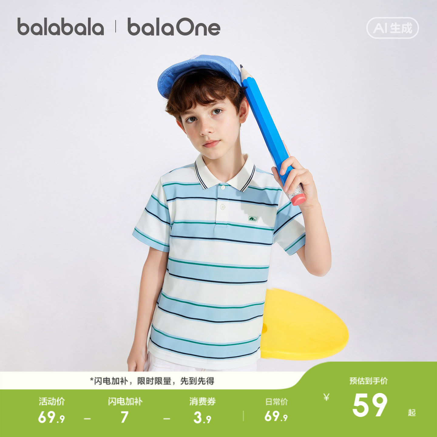 巴拉巴拉童装男童短袖t恤儿童2026夏季新款POLO衫条纹舒适上衣潮