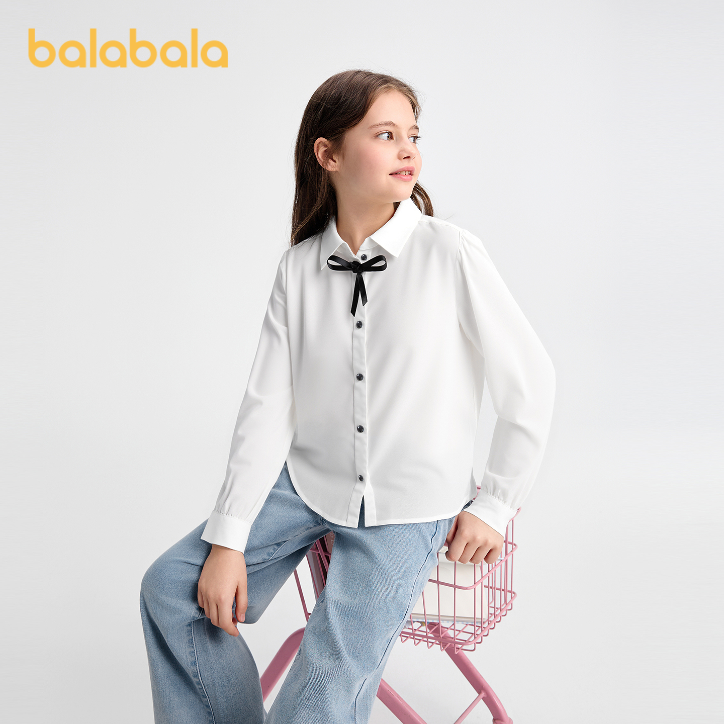巴拉巴拉童装儿童长袖衬衫女童2025春秋装大童学院风白衬衣时尚潮
