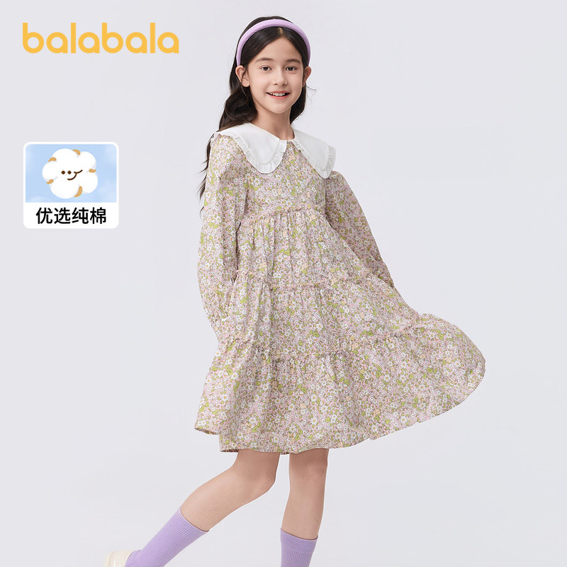 巴拉巴拉儿童公主裙春秋装学院风童装女童纯棉连衣裙大童文艺潮流