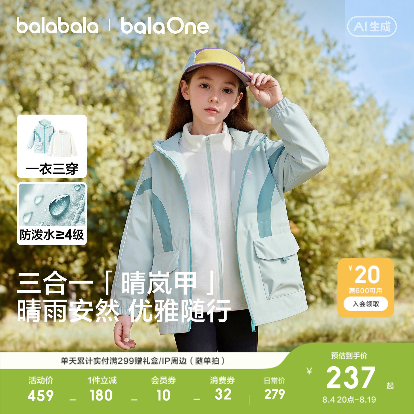 巴拉巴拉童装女童三合一上衣春秋