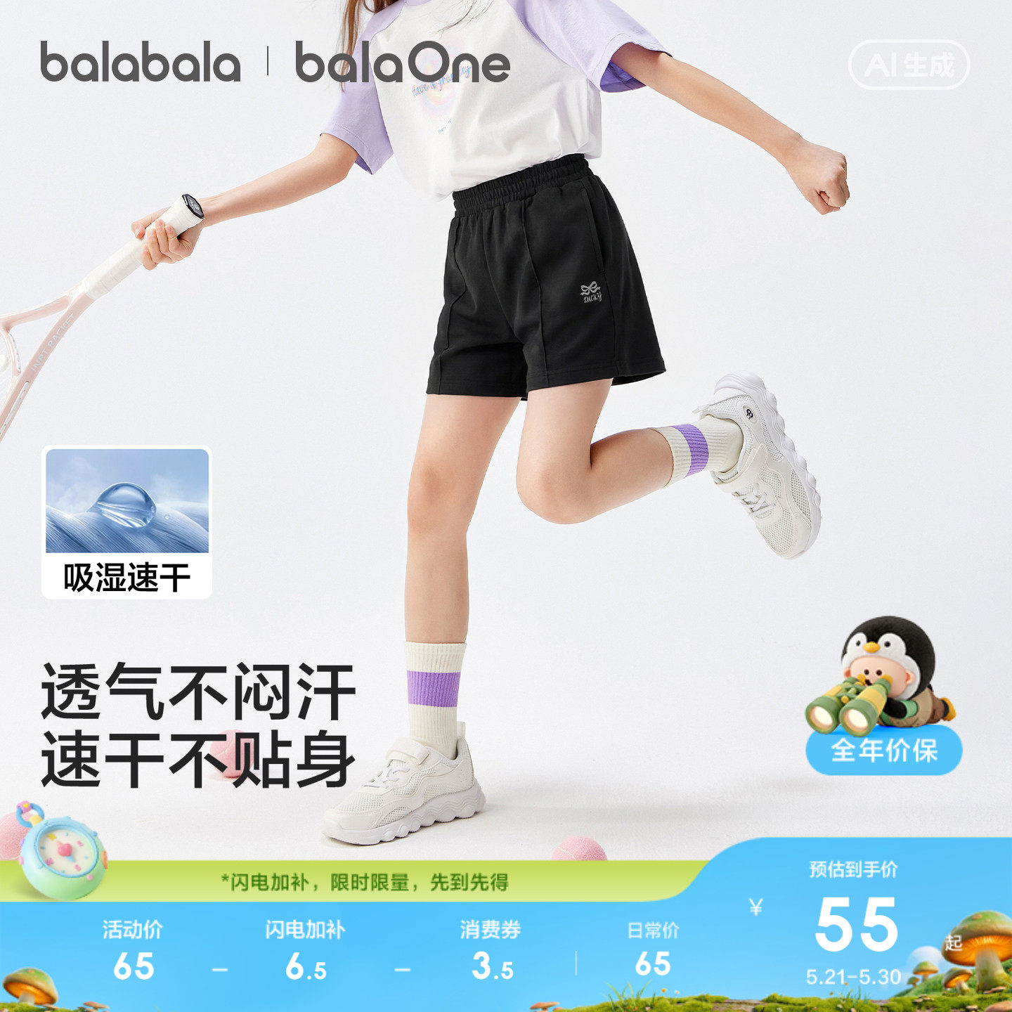 巴拉巴拉童装儿童短裤女童2026夏装新款中大童休闲吸湿速干裤子潮