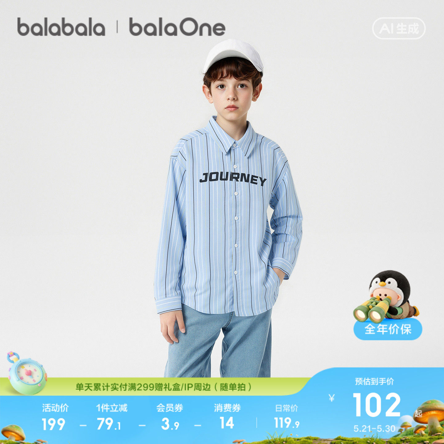 【balaOne】巴拉巴拉童装儿童长袖衬衫女童男童2026新款春