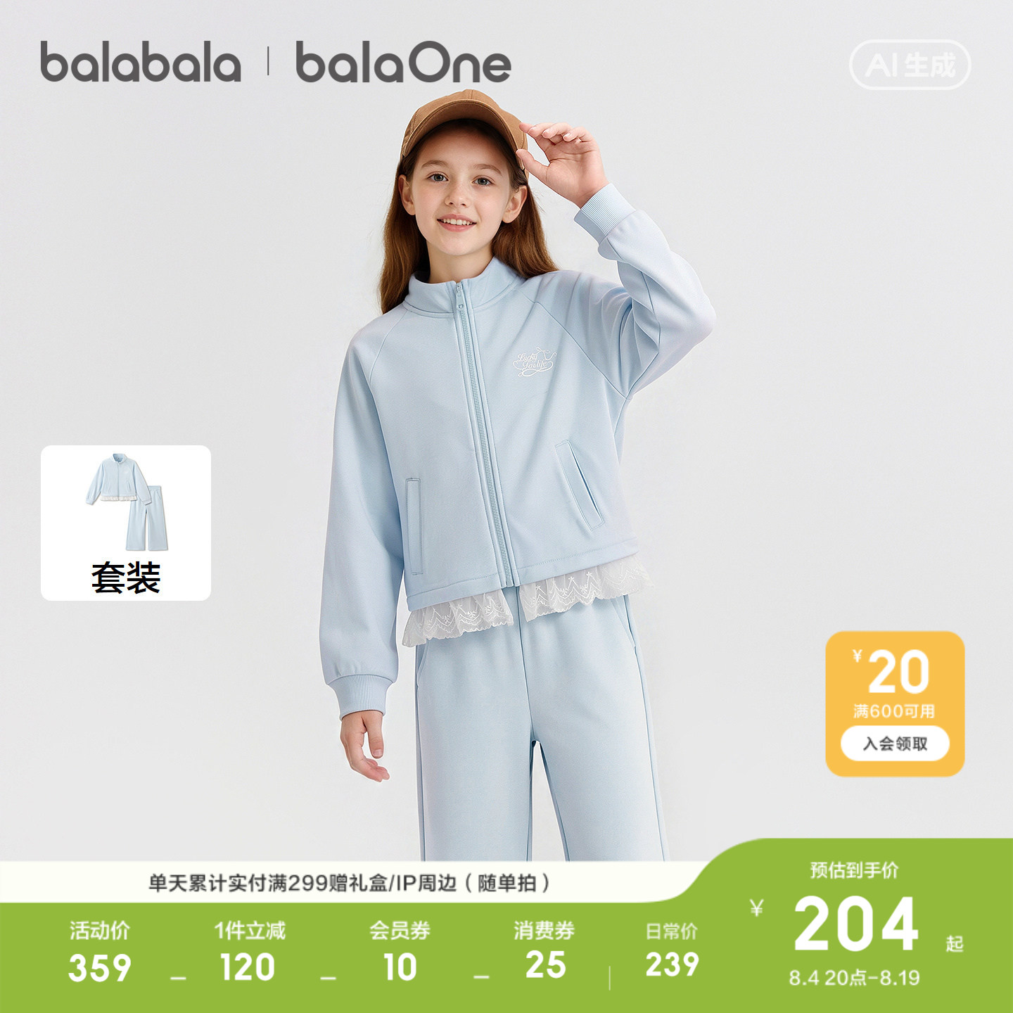 巴拉巴拉balaOne套装女童两件套