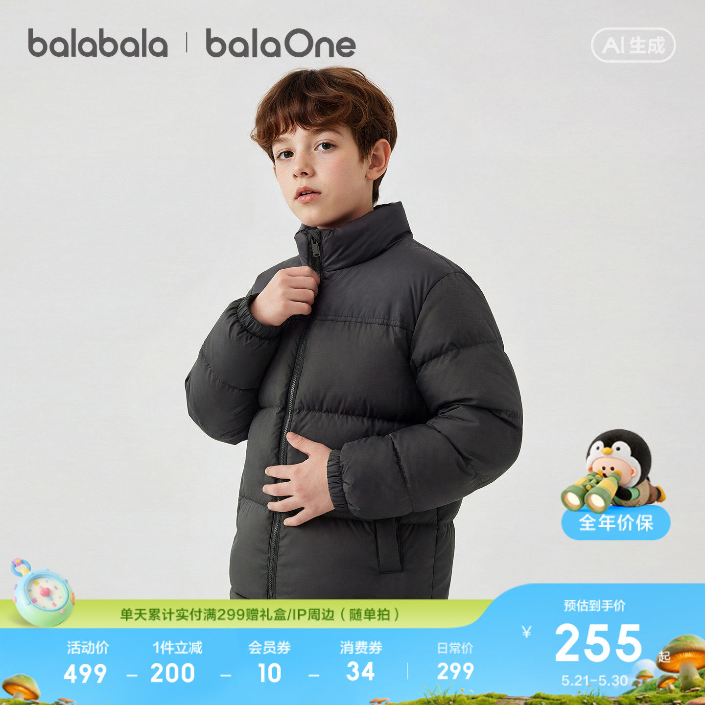 【balaOne】巴拉巴拉童装儿童羽绒服男童女童新款冬三防外套