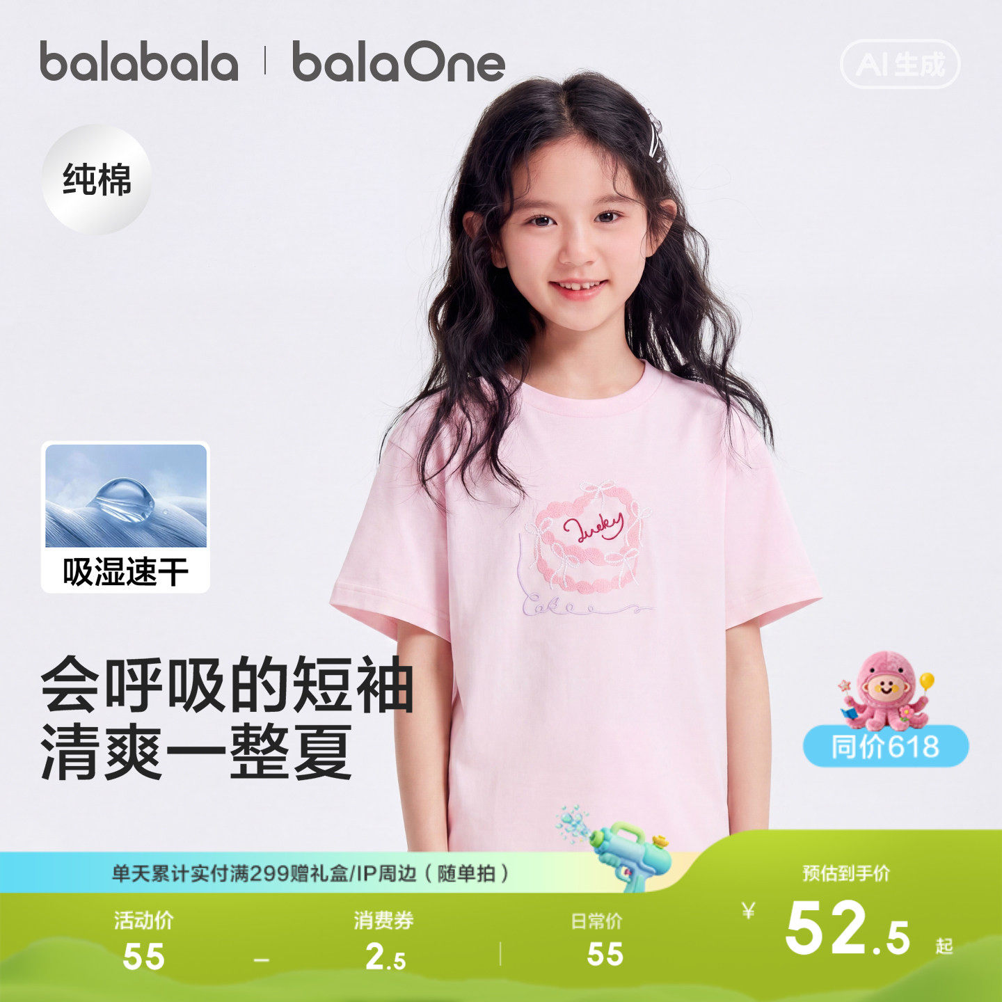 巴拉巴拉童装女童短袖t恤儿童衣服2026新款夏吸湿速干上衣甜美潮
