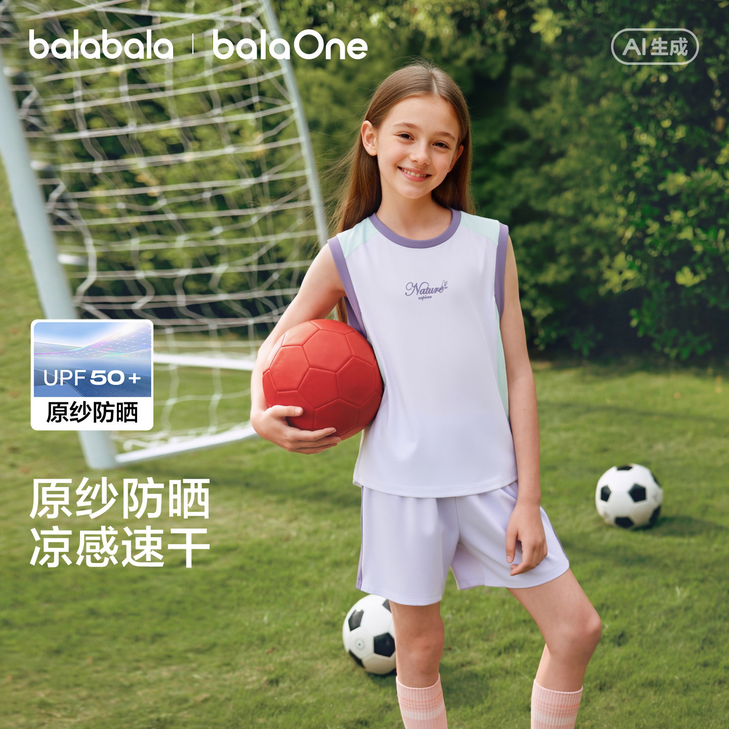 巴拉巴拉女童背心套装儿童两件套2026夏装薄裤子速干防晒足球衣服