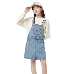 巴拉巴拉童装女童裙子中大童春夏装背带儿童牛仔休闲短裙连衣裙子