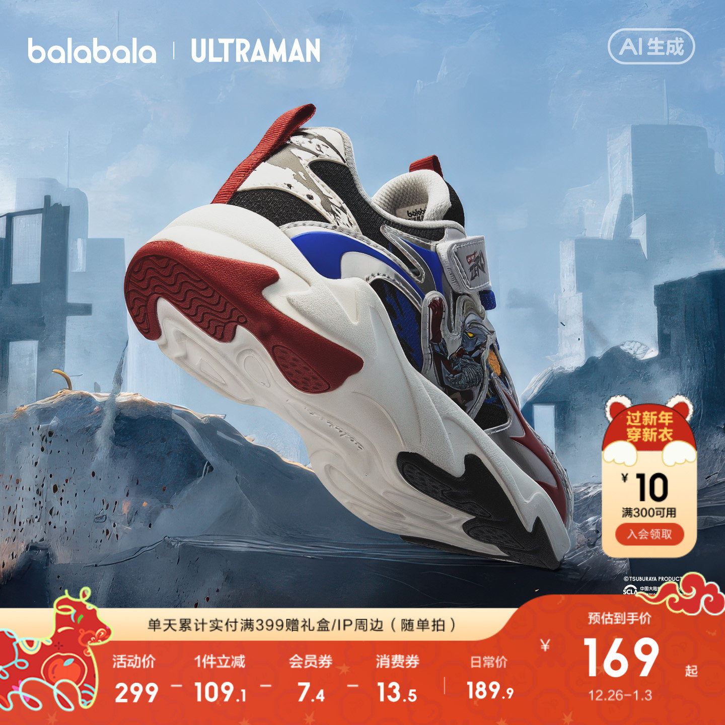 【奥特曼balaOne】巴拉巴拉童鞋男童运动鞋秋冬2025新红色