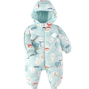 巴拉巴拉婴儿连体衣新生儿羽绒服宝宝衣服2025新款冬装连帽鹅绒萌