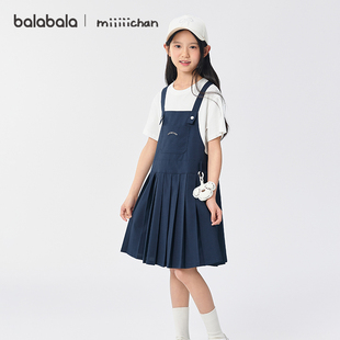 巴拉巴拉童装儿童连衣裙女童裙子2025夏装新款假两件学院风背带裙