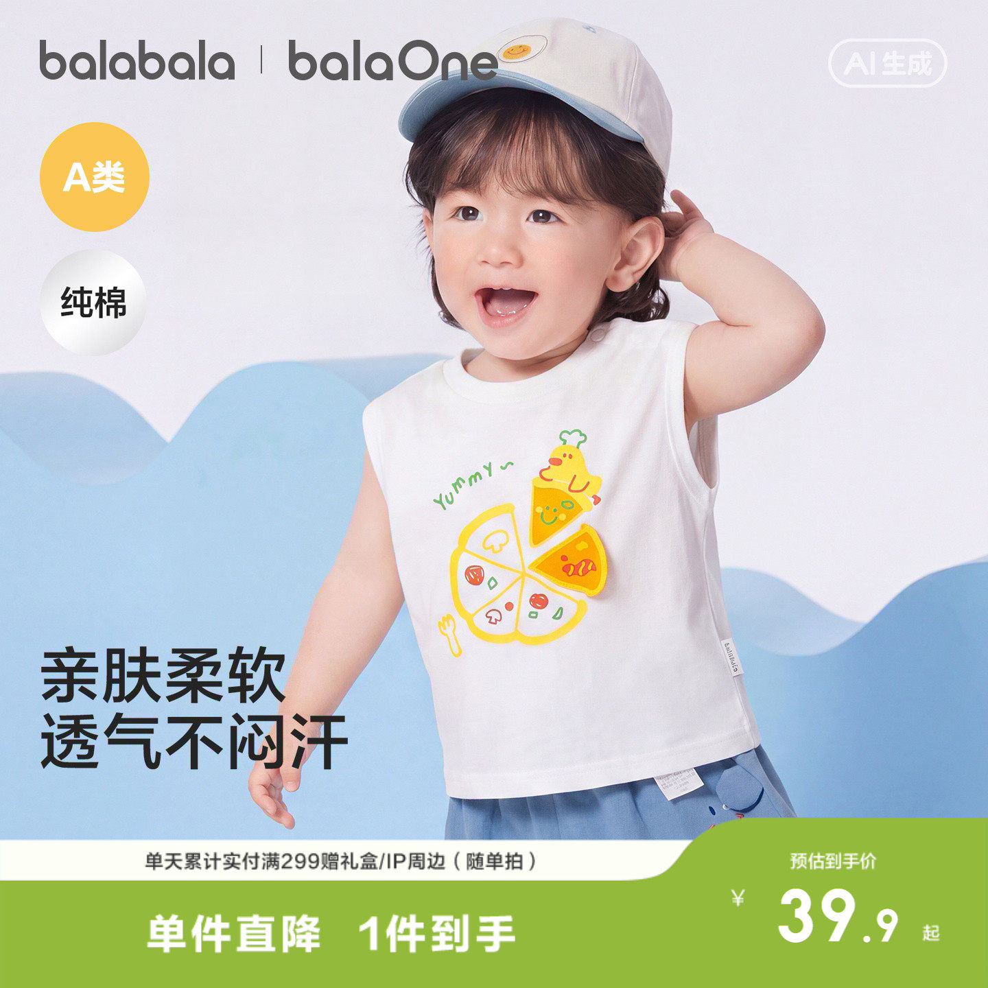 巴拉巴拉宝宝T恤无袖背心女童男童婴儿衣服2026新款夏装儿童上衣