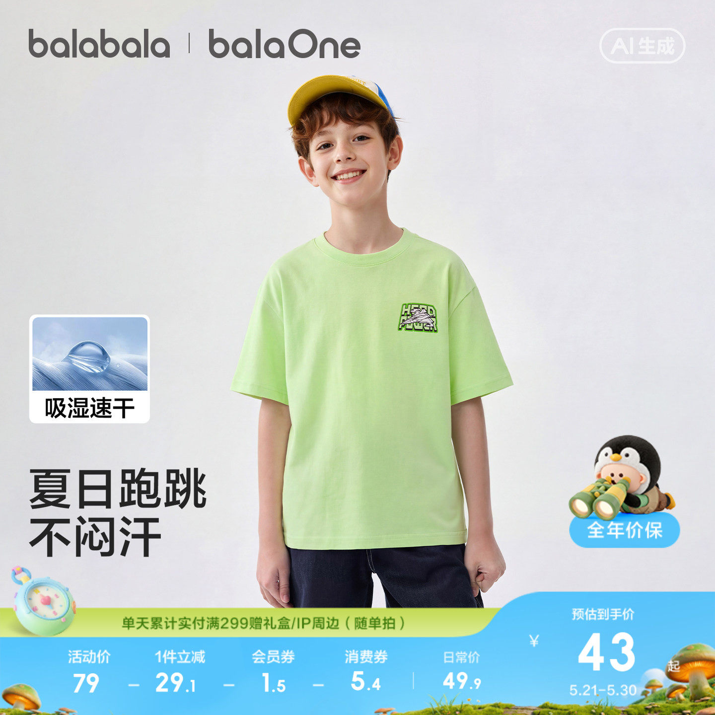 巴拉巴拉童装儿童短袖t恤男童上衣2026新款夏亲子装打底速干潮酷