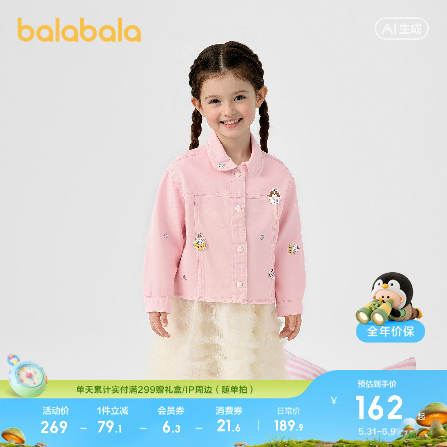 巴拉巴拉童装儿童外套女童2026新款衣服春装宽松翻领婴儿宝宝上衣