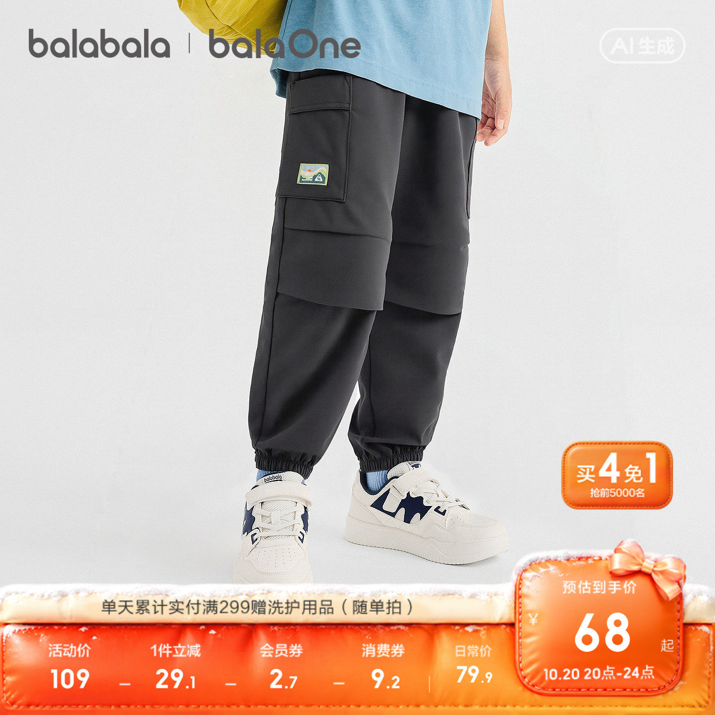 【balaOne】巴拉巴拉童装儿童裤子男童女童长裤2026新秋装伞兵裤