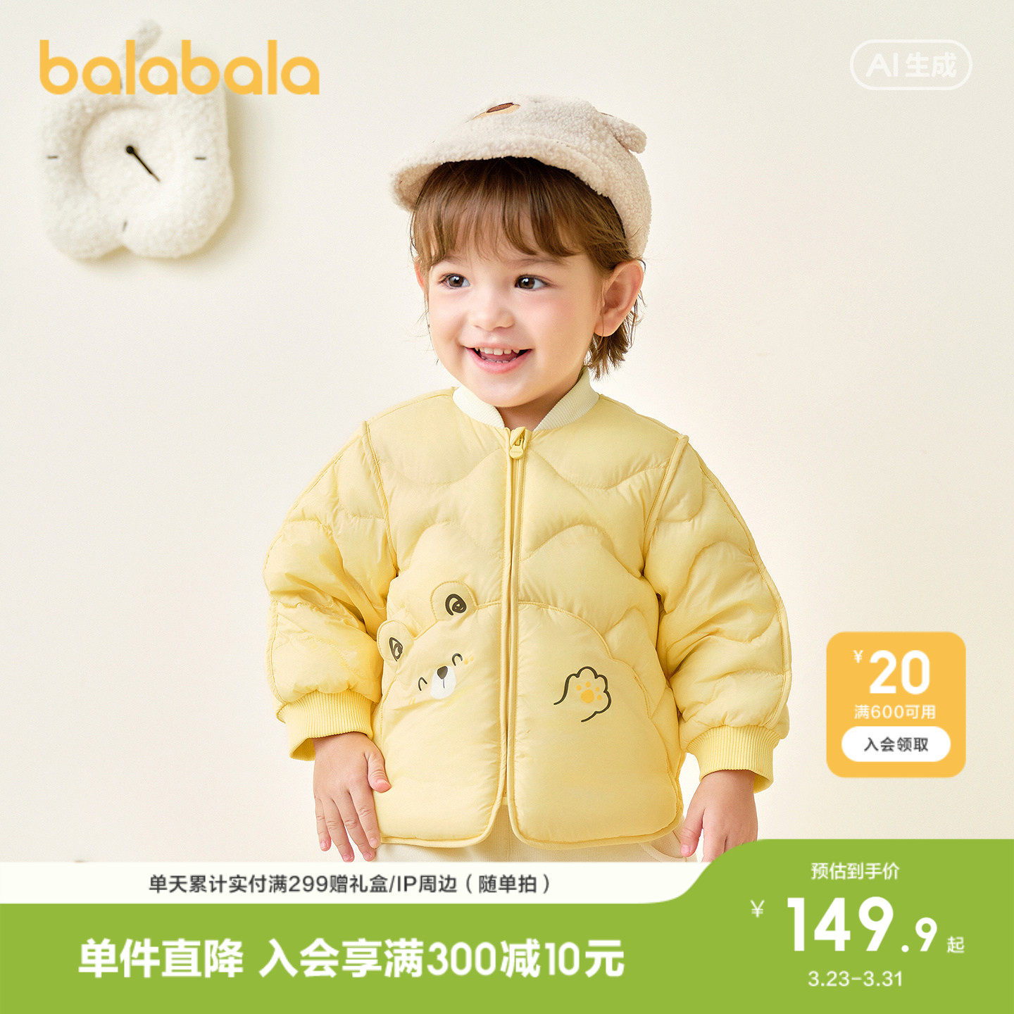 巴拉巴拉儿童羽绒服三防轻薄棒球领外套男童女童装衣服新款秋冬装