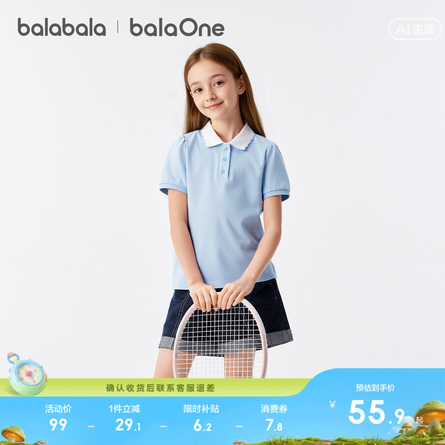巴拉巴拉童装女童短袖t恤儿童2026新款夏装中大童POLO衫甜美上衣