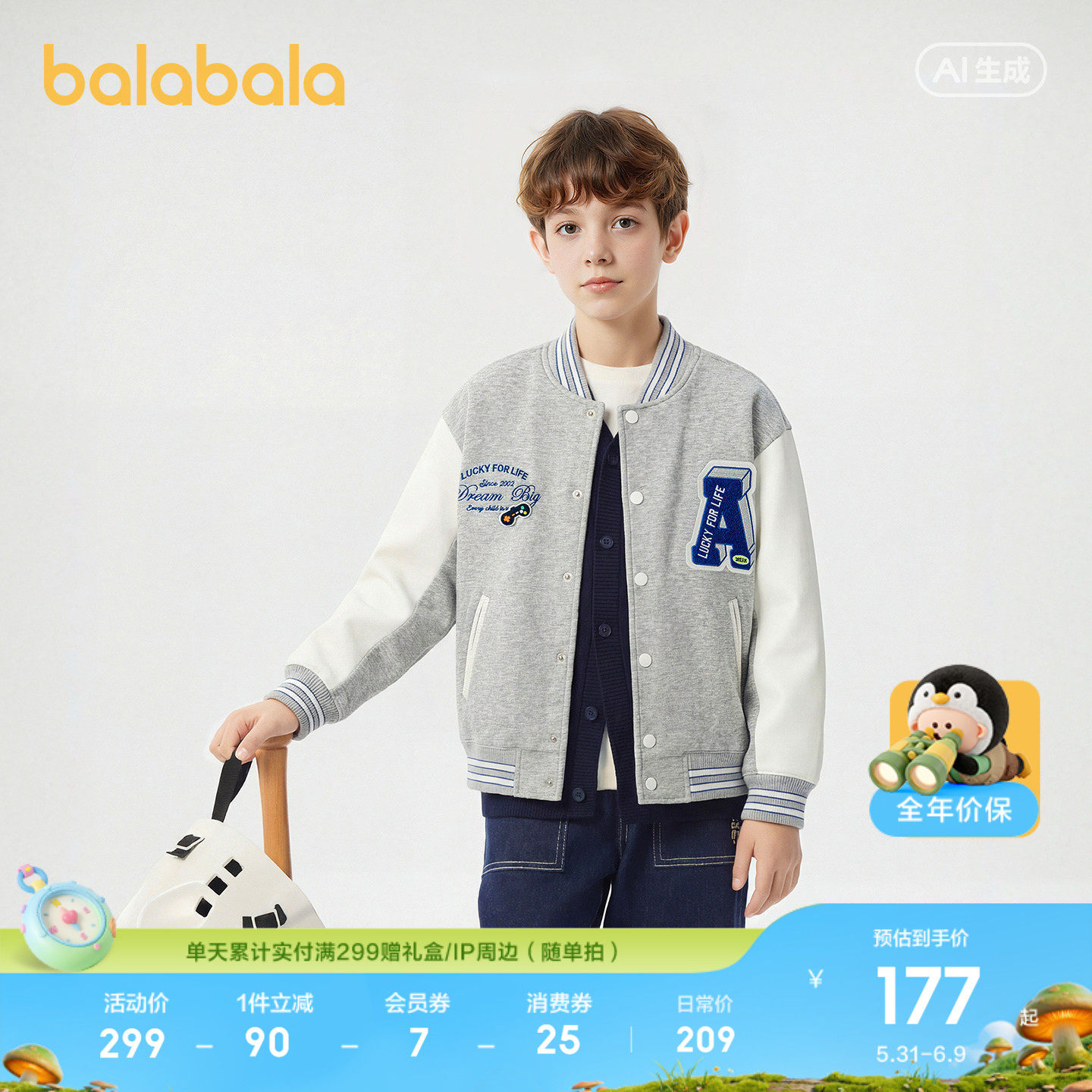 巴拉巴拉童装男童外套儿童上衣2026新款衣服春装刺绣棒球服亲子装