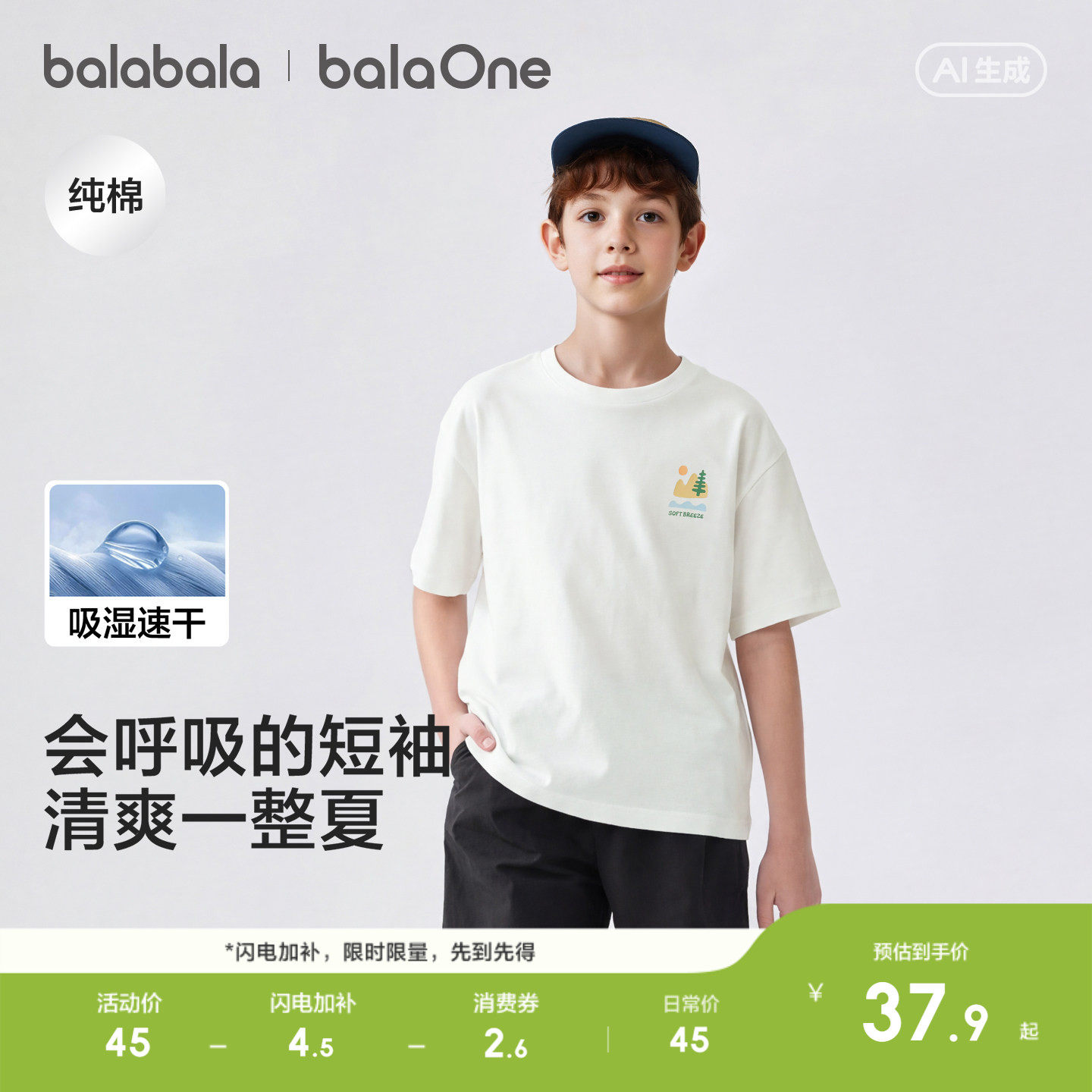 巴拉巴拉童装儿童短袖t恤男童女童2026新款夏装纯棉速干亲子上衣