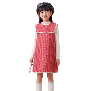 巴拉巴拉儿童套装女童两件套春秋中背心裙千鸟格童装红色拜年服潮