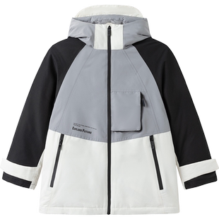 巴拉巴拉童装儿童羽绒服男童外套冬装连帽防风拼接保暖潮流款上衣