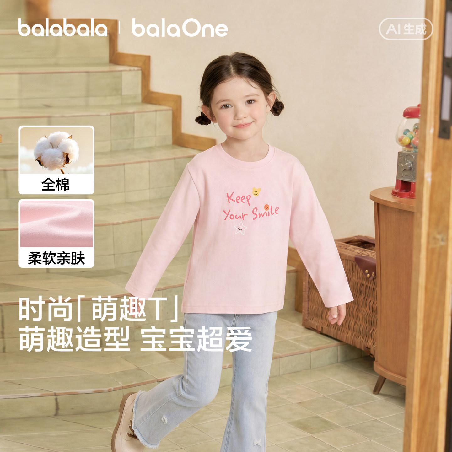 巴拉巴拉童装儿童长袖t恤男童女童2026秋装婴儿衣服宝宝上衣全棉