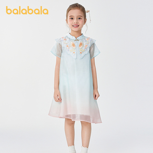 巴拉巴拉女童裙子儿童连衣裙2025新款夏新中式旗袍裙童装透气薄款