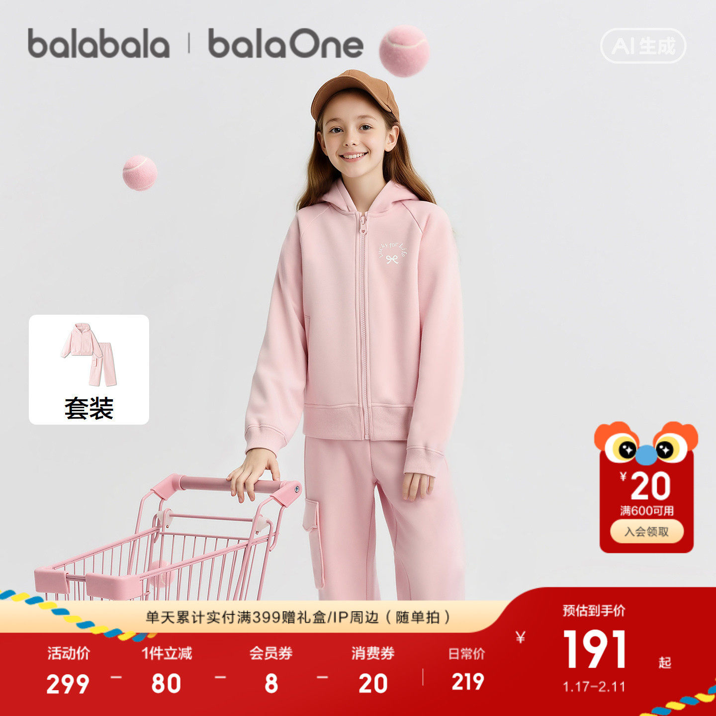 【balaOne】巴拉巴拉童装儿童套装女童2026新款春装休闲两