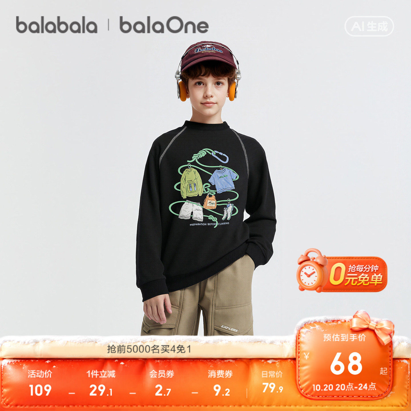【balaOne】巴拉巴拉童装儿童卫衣长袖男童26新款春秋装宝宝上衣
