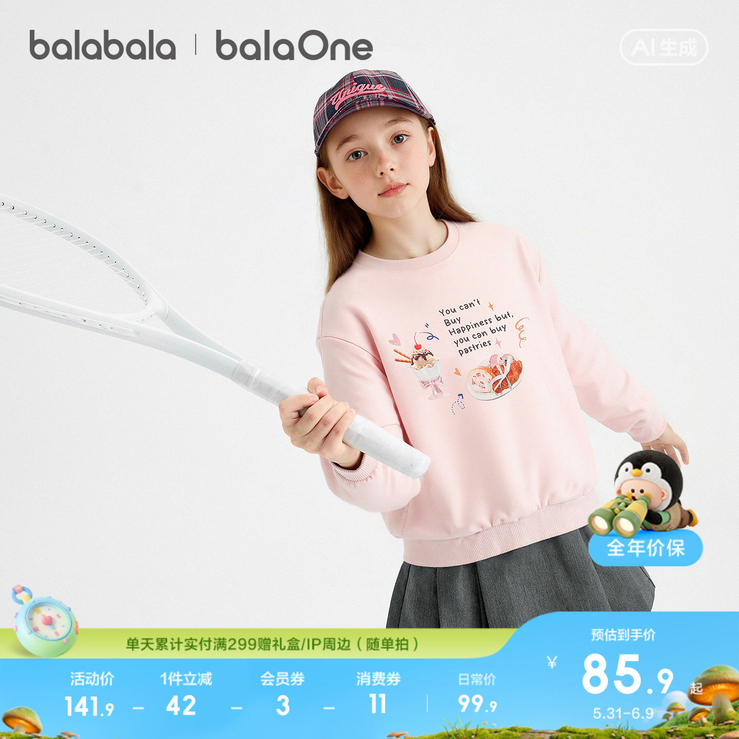 【balaOne】巴拉巴拉童装儿童卫衣长袖女童2026新款春装打底衫潮