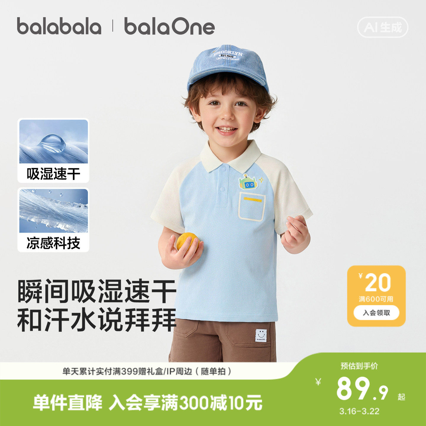 巴拉巴拉童装宝宝短袖t恤男童2026新款夏装时尚插肩袖婴儿上衣萌