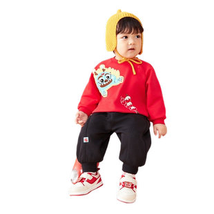 巴拉巴拉童装宝宝套装婴儿衣服2025运动儿童加绒两件套红色拜年服