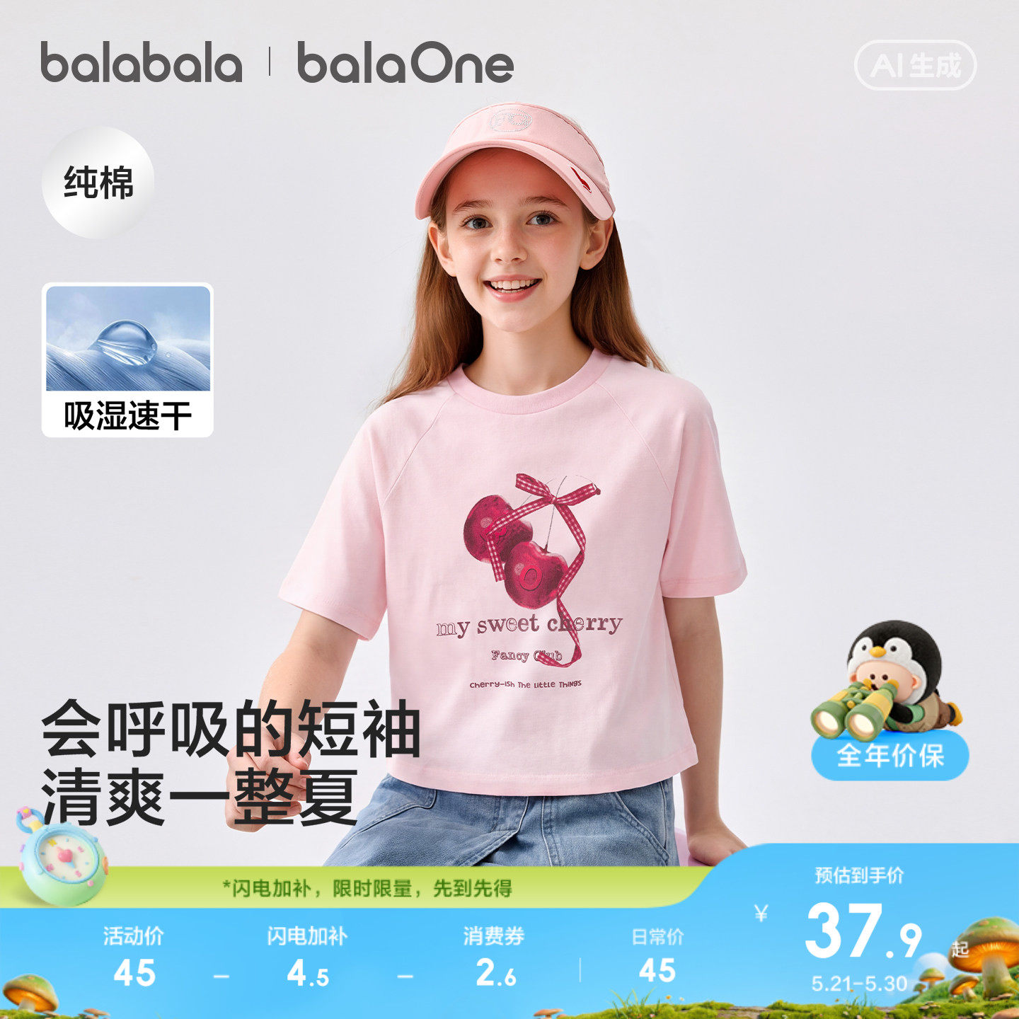 巴拉巴拉童装女童短袖t恤儿童2026新款夏装吸湿速干纯棉印花上衣