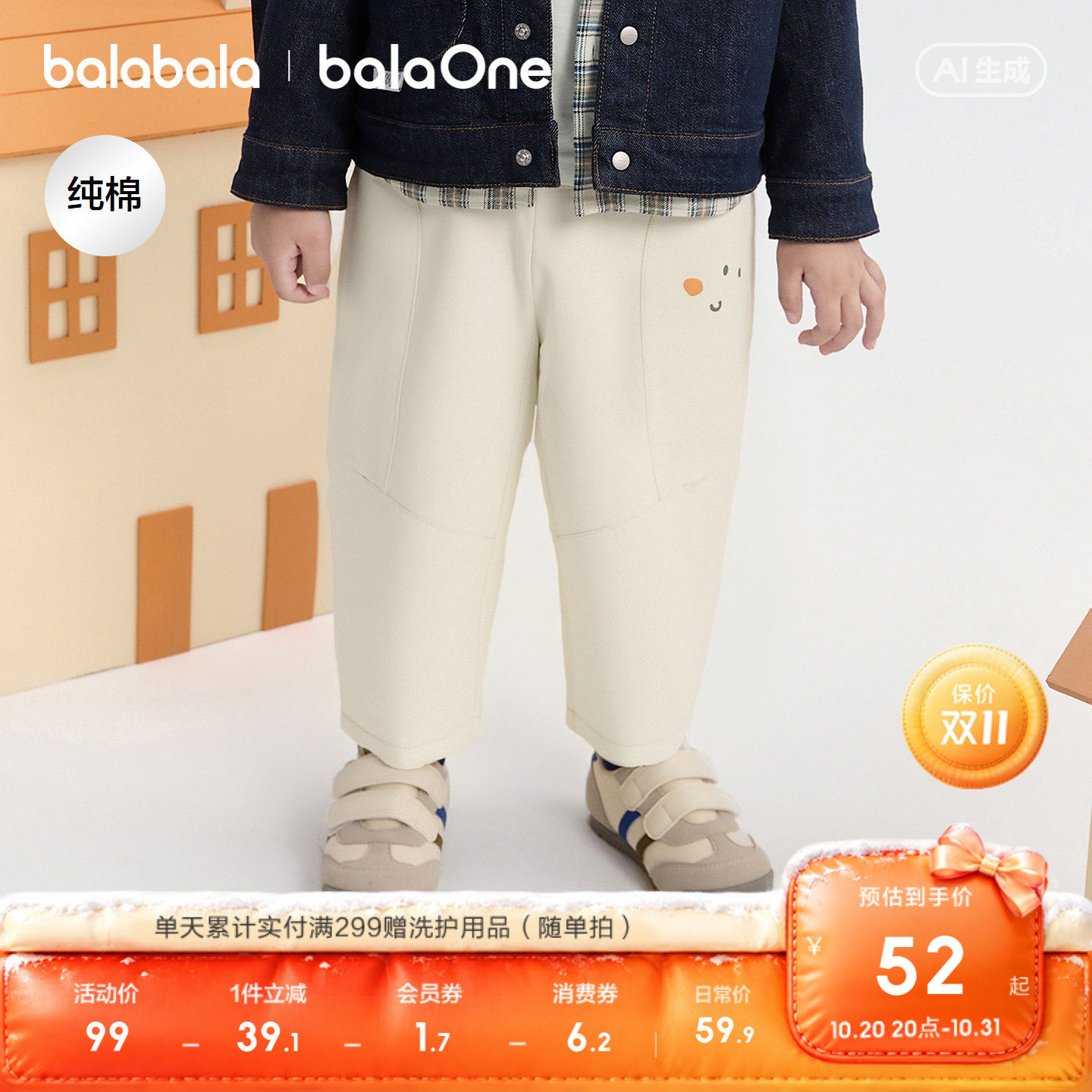 巴拉巴拉童装儿童长裤婴儿宝宝男童女童2026新款秋装宽松萝卜裤萌